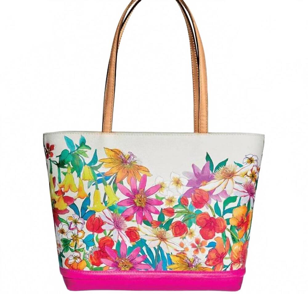 NEW BRIGHTON orchid leather floral tote bag in hot pink/multi